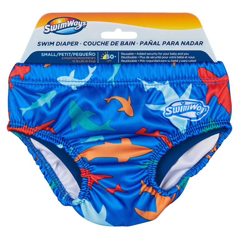 Swimways Swim Diaper, Baby Swim Diapers for Swimming Pool, Lake and Beach, Newborn Diapers and Baby Essentials for Kids 13-18 lbs (6 Months), Shark