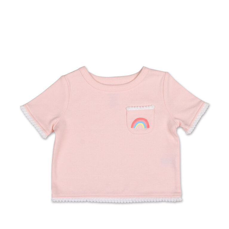 Tee-shirt poche arc-en-ciel et bordures à pompons rose Koala Baby - 3-6 mois
