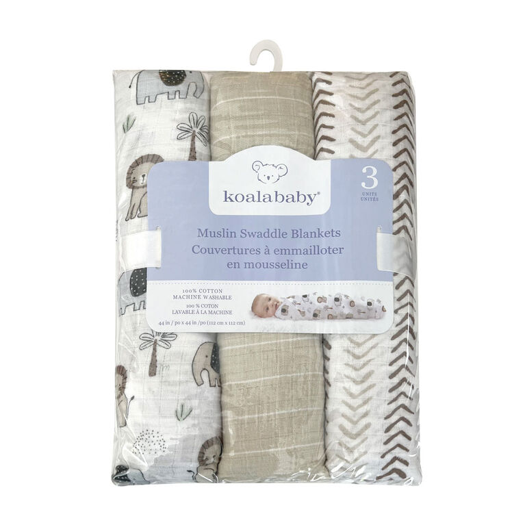 Koala Baby - 3 Pk Safari Trail Muslin Swaddle