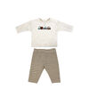Baby Mode 3 Piece Waffle Pant and Hat Set: Tan Transportation 12M