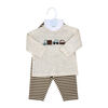 Baby Mode 3 Piece Waffle Pant and Hat Set: Tan Transportation 3M