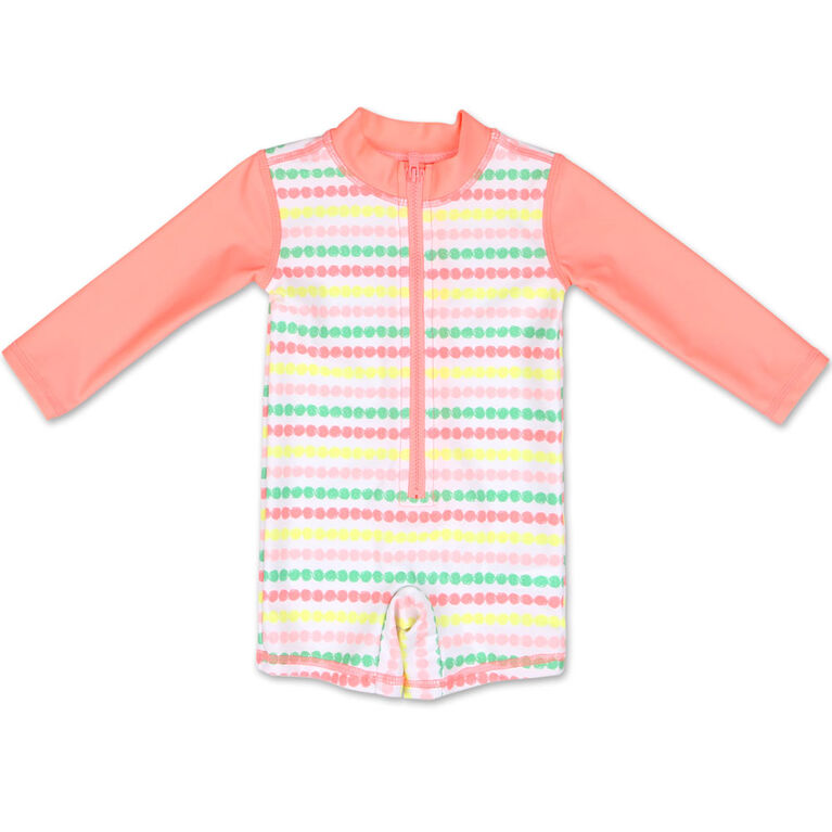 Barboteuse Baby Koala manches longues rayures corail, 3 - 6 mois