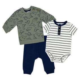 Mode bébé Ensemble French Terry 3 pièces : Dinosaure vert