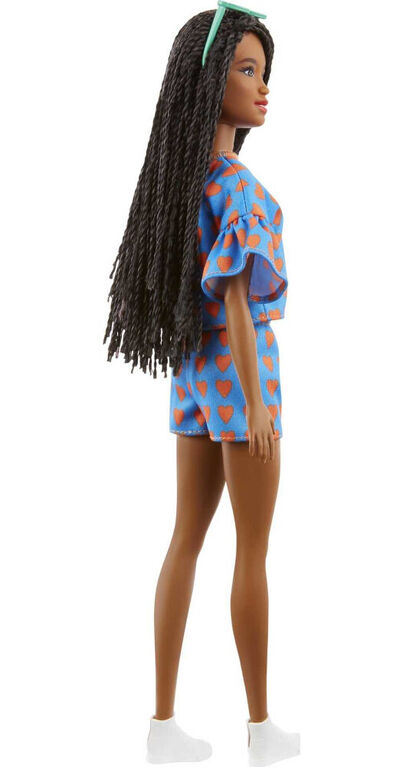 Barbie Fashionistas Doll #172 with Long Braided Black Hair, Heart Print Top & Shorts, Sneakers & Heart-shaped Sunglasses