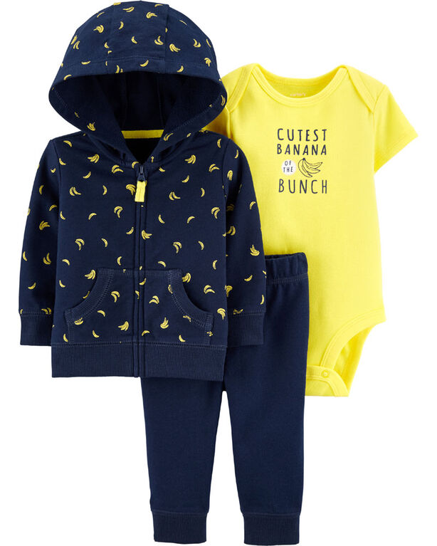 Carter's 3-Piece Bananas Cardigan Set - Navy/Yellow, 9 Months