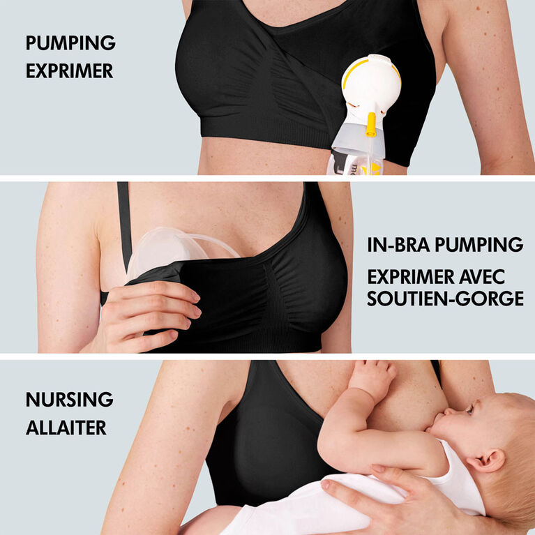 Medela 3 in 1 Nursing and Pumping Bra | Breathable, Lightweight for Ultimate Comfort when Feeding, Electric Pumping or In-Bra Pumping, Black Large