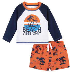 Gerber - 2-Piece Baby & Toddler Vacation Vibes Rash Guard & Swim Trunks Set - 12 months