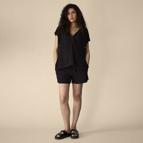 Motherhood Smocked Waist Short-Black-M