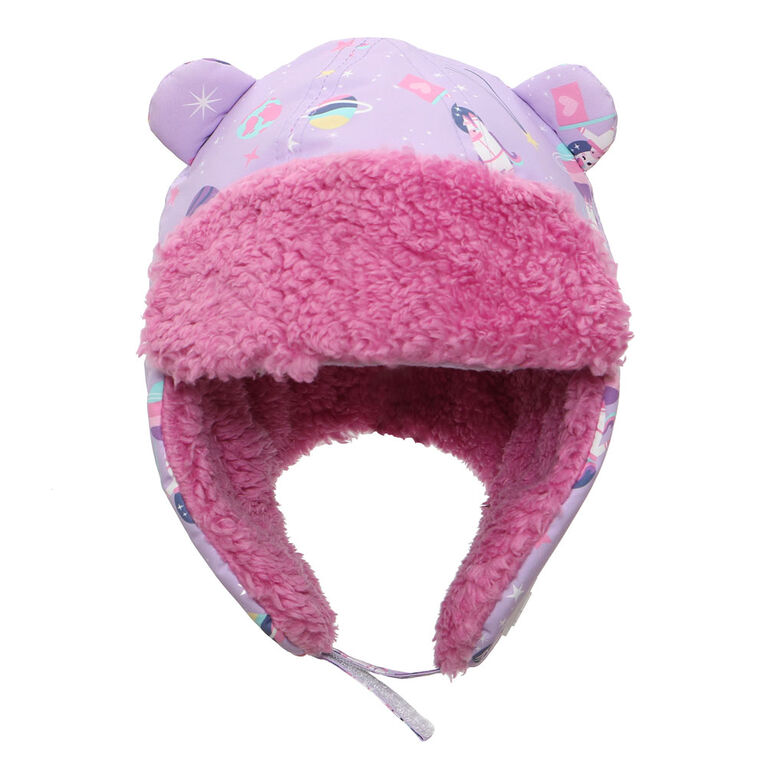 FlapJackKids - Baby, Toddler, Kids, Girls - Water Repellent Trapper Hat - Sherpa Lining - Unicorn/Lilac - Small 6-24 months