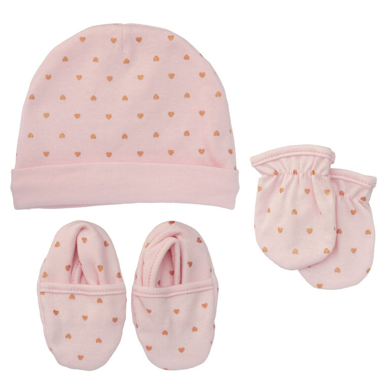 Koala Baby Hat, Mittens And Booties - Pink, size 0-3 months