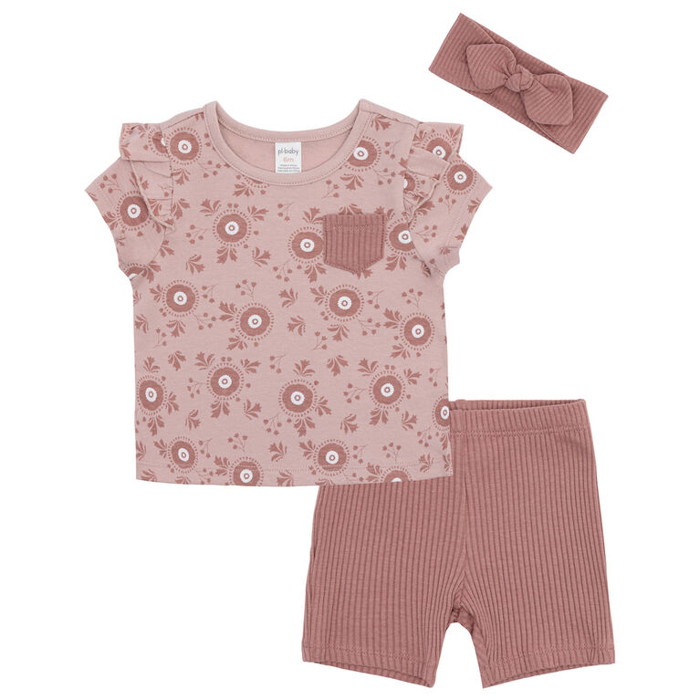 Pl Baby-Baby 3 Piece Short Set Knit Dusty Pink 18 Months