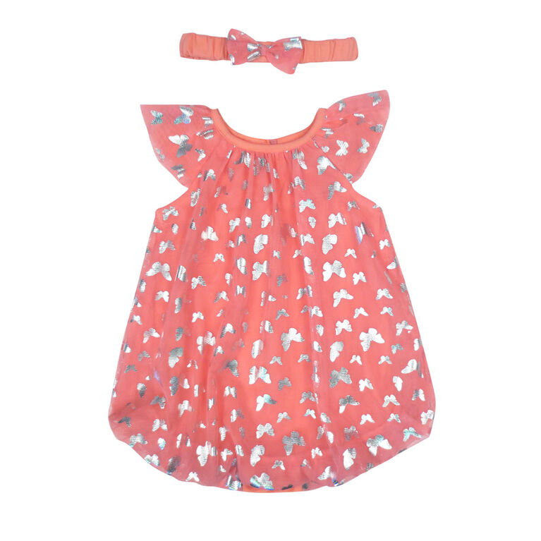 Rococo Bubble Romper with Headband - Pink, 6-9 Months