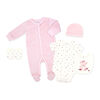 Rock a Bye Baby  Girl's 5 Piece Ribbed Velour Set: Pink Bear 0-3M