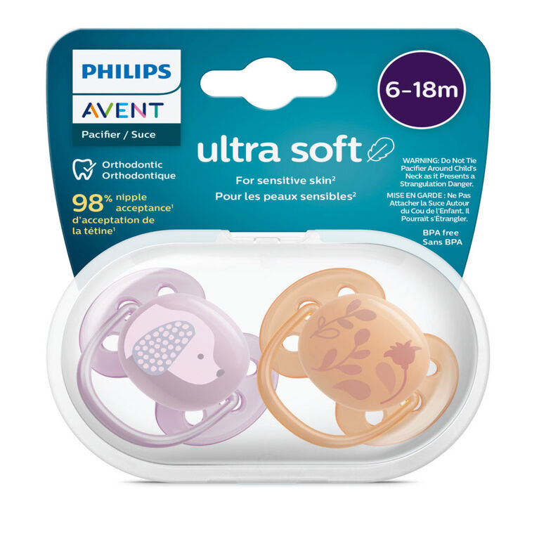 Avent Ultra Soft Pacifier  6-18m puppy/leaves 2pk