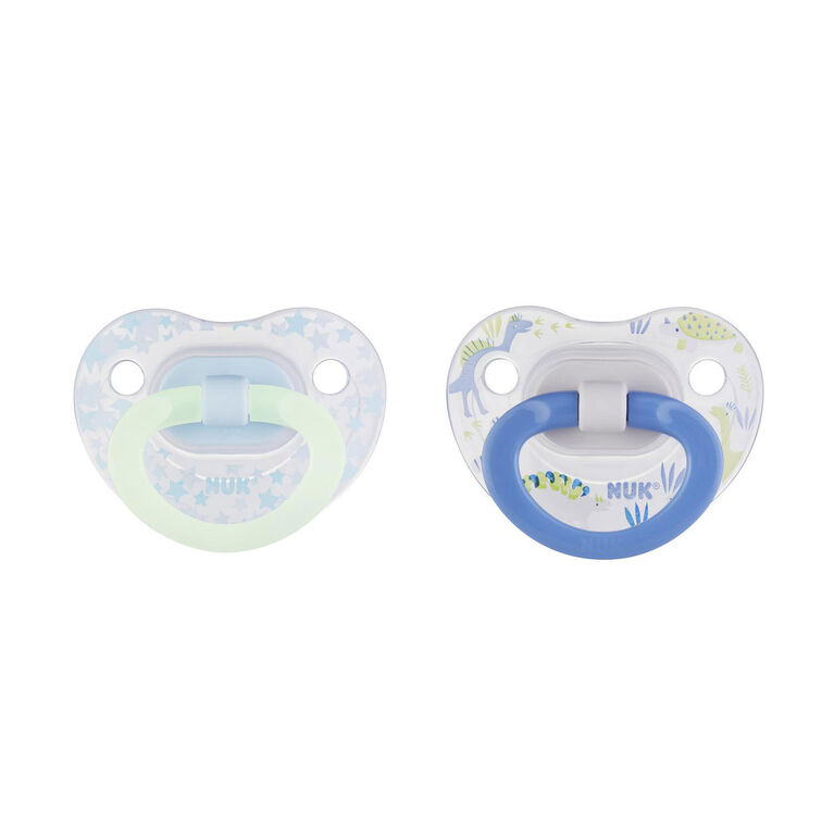 NUK GlowintheDark Orthodontic Pacifiers, 06 Months, 2Pack (1 glows