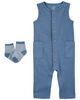 Carter's Two Piece Jumpsuit And Socks Set Blue  9M
