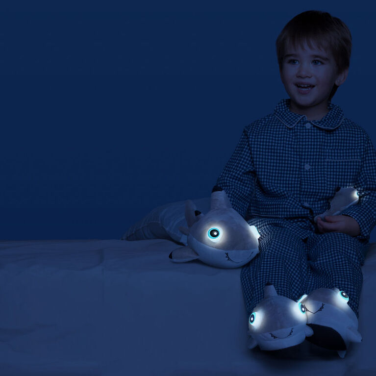 NightBuddies Light-Up Eyes Slippers Plush Shark Beige