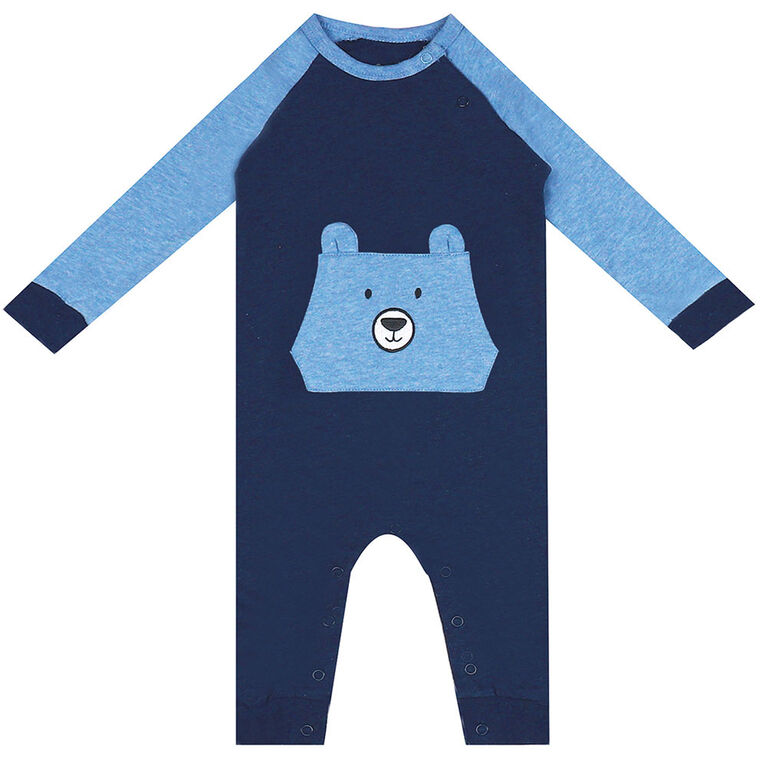 earth by art & eden - Nate Animal Pocket Coverall - Navy Heather, 12 Months