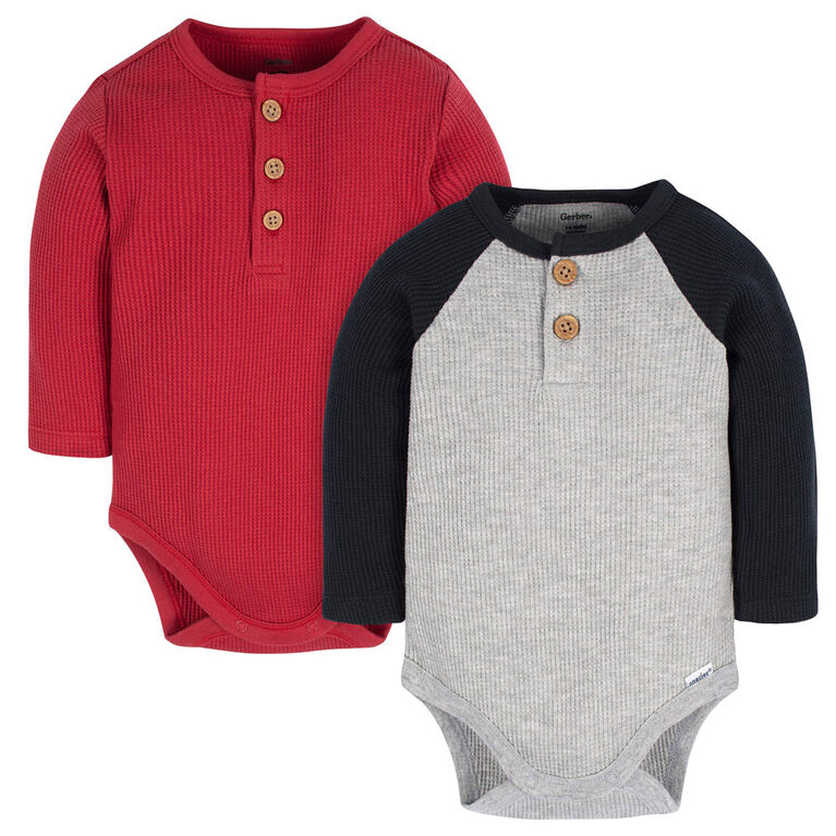 Gerber Childrenswear - Lot de 2 bodys - Rouge Noir Gris 6-9 mois