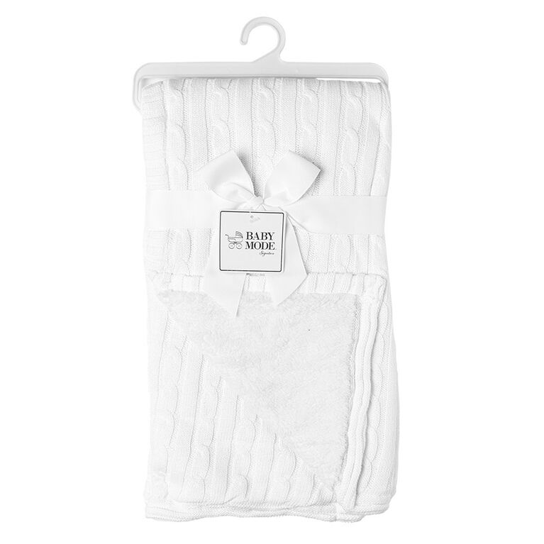 White Cable Knit Sherpa Baby Blanket