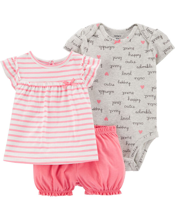 Carter's 3-Piece Striped Diaper Cover Set - Pink/Grey, 9 Months