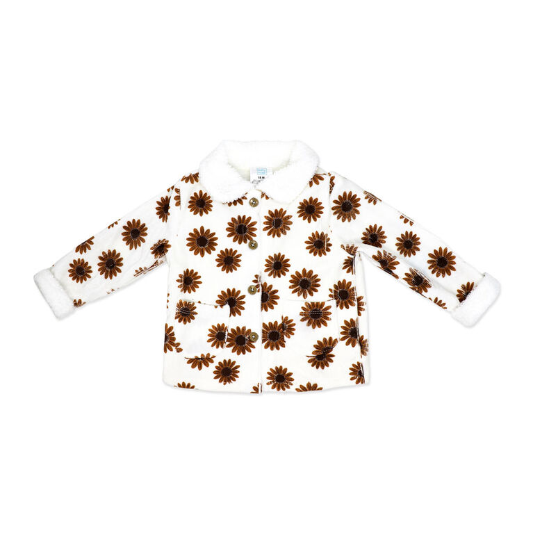 Baby Mode 3 Piece Cord Velour Jacket Set: Brown Wildflower 3-6M