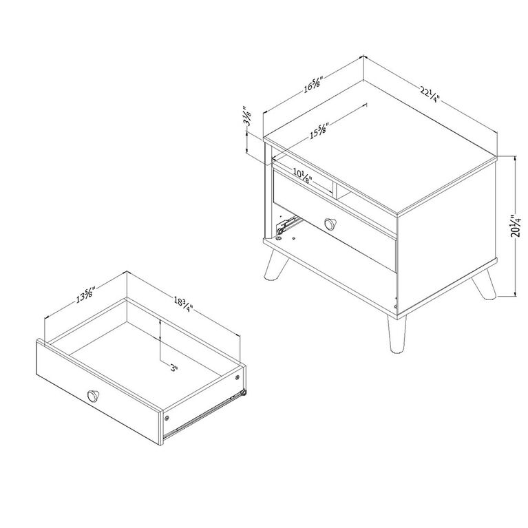 Yodi Table de chevet 2 tiroirs Noyer naturel et Blanc