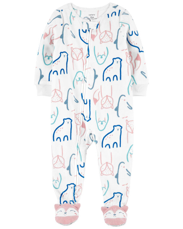 Carter's One Piece Fleece  Animal Print White Footed Pajama White 5T
