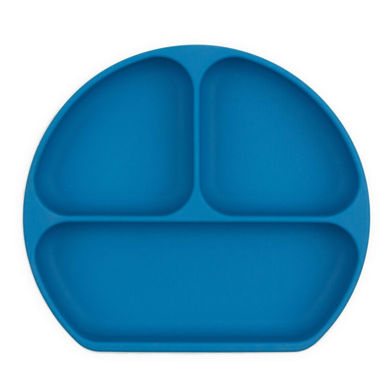 Plat à poignée en silicone Bumkins, sans BPA - bleu profond