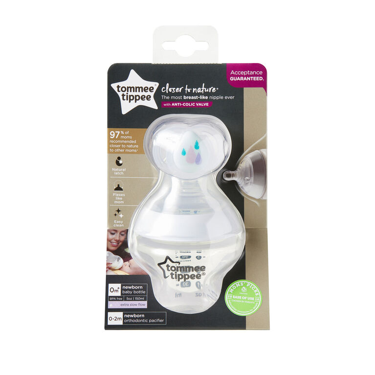 Tommee Tippee Closer to Nature Baby Bottle with 0-2 mo. Newborn Pacifier - 5 Ounce, 1-Pack