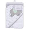 Koala Baby - Ensemble de 2 serviettes à capuche et gants de toilette pour bébé - Éléphant blanc et gris