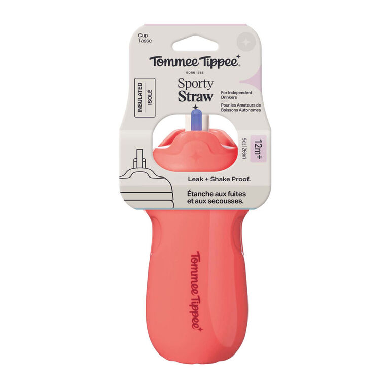 Tommee Tippee Sporty Straw Bottle, 9oz, Spill Proof Toddler Water Bottle For 12 Months+, Flip Lid Helps Keep Straw Clean, Assorted Colors, 1 count