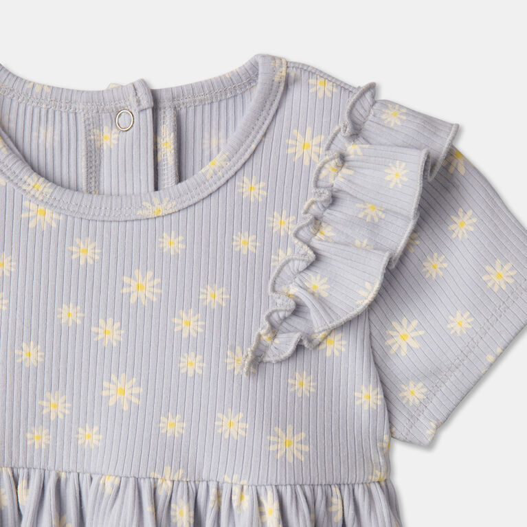 RISE Little Earthling Short Sleeve Ruffle Dress Sleeve Lt Blue Floral Print