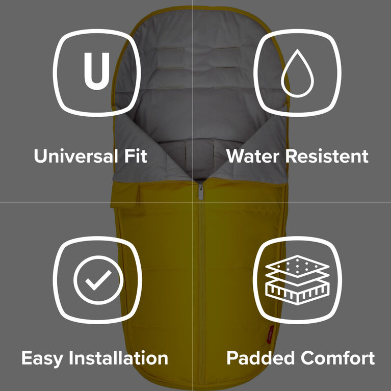 Diono All Weather Stroller Footmuff, Universal Fit from Baby to Toddler With Cozy Super Soft Padding, Weatherproof, Water Resistant Lining, Yellow Sulphur