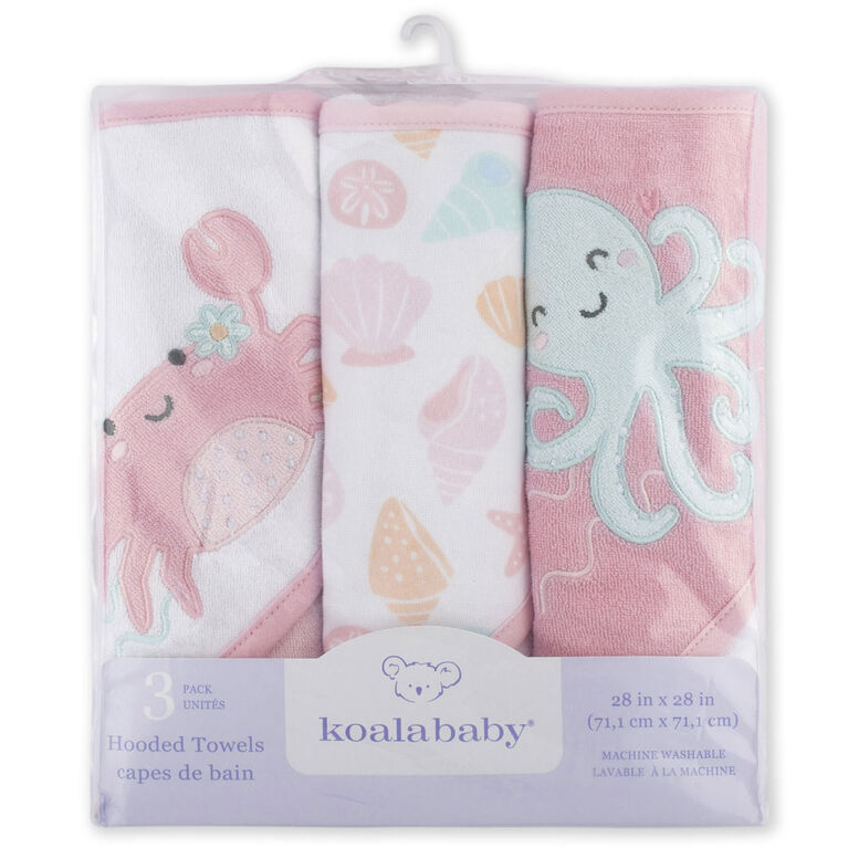 Koala Baby - Serviette à Capuche Rose Octopus Kint - Paquet de 3