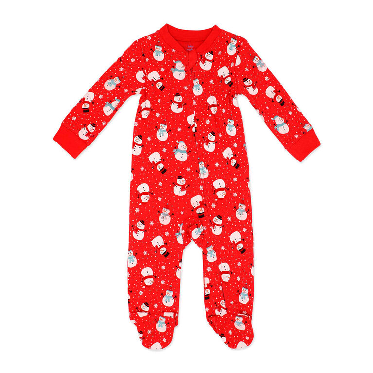 Baby Mode Grenouillère de Noël zippée en coton : Bonhomme de neige rouge 12M