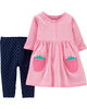 Carter’s 2-Piece Strawberry Jersey Dress & Polka Dot Legging Set - Pink/Navy, 12 Months