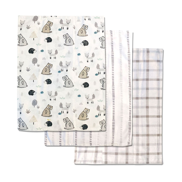 Koala Baby - Grey 3 Pack Burp Flannel