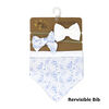 Amor Bebe 3 Piece Muslin Reversible Bib with 2 Headbands Set: White Floral