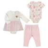 Rococo 3 Piece Bodysuit, Cupcake Dress and Legging Set - Pink, 3 Months