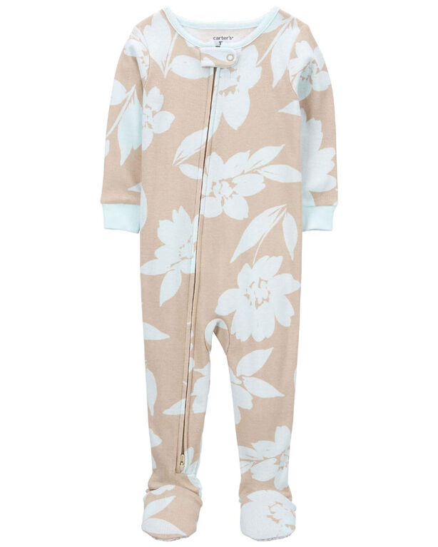 Pyjama Carter's à pieds 1 pièce imprimé fleurs 100 % coton bien ajusté, Taupe – 12M