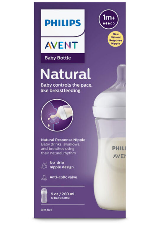 Avent Natural Baby Bottle with Natural Response Nipple, Clear, 9oz, 1 pack