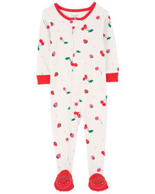 Carter's One Piece Cherry 100% Snug Fit Cotton Footie Pajamas White 12M