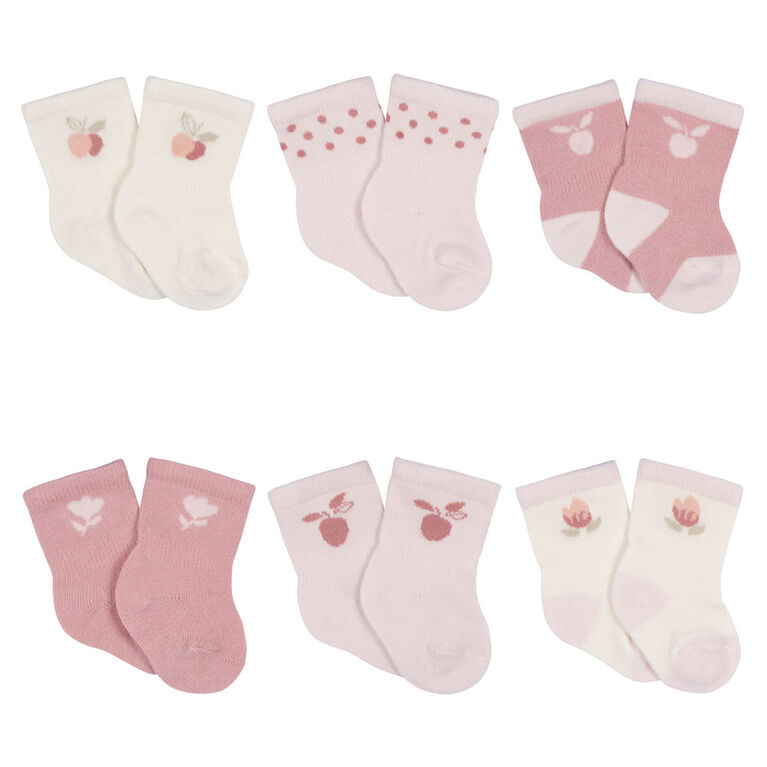 Gerber Childrenswear - Paquet de 6 chaussettes en jersey Appley Sweet - 3-6M