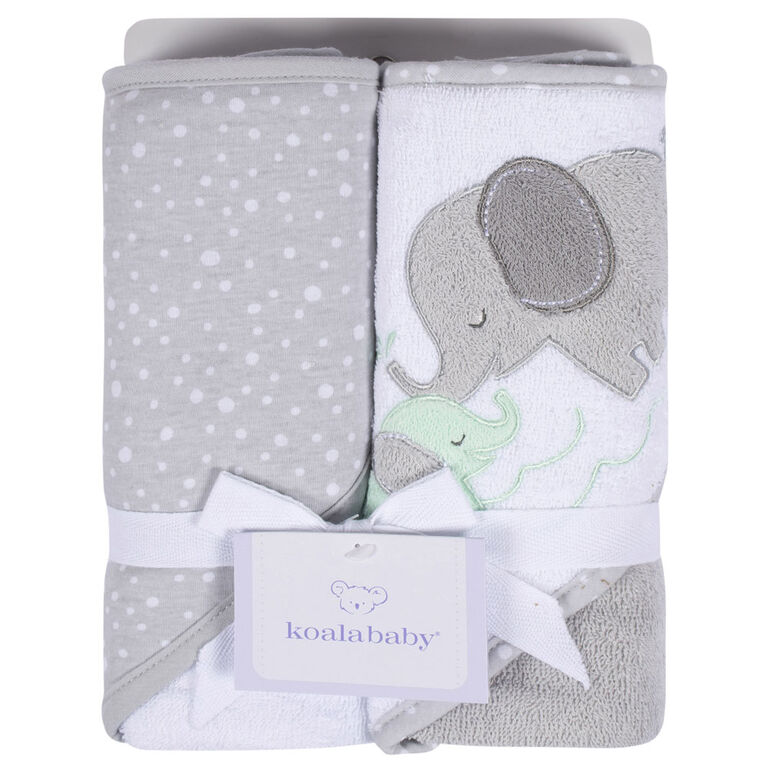 Koala Baby - Serviette à Capuche Tissée Éléphant Gris - Paquet de 2