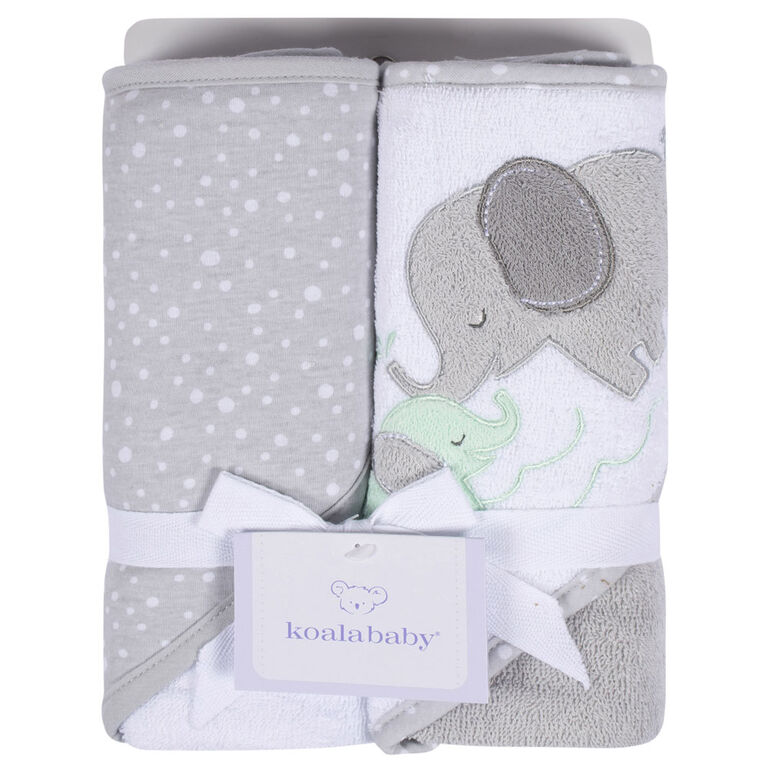 Koala Baby - Grey Elephant Woven Hooded Towel - 2 Pack