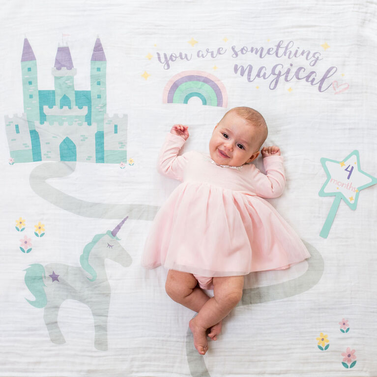 Lulujo - Baby's 1st Year - Monthly Milestone Photography Background Prop, Blanket and Cards Set - Something Magical