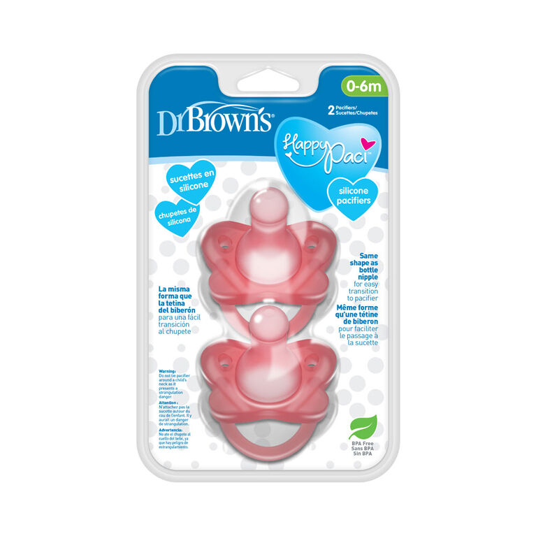 Dr. Brown's Happypaci Silicone 1pc, 0-6months, Pink 2Pk