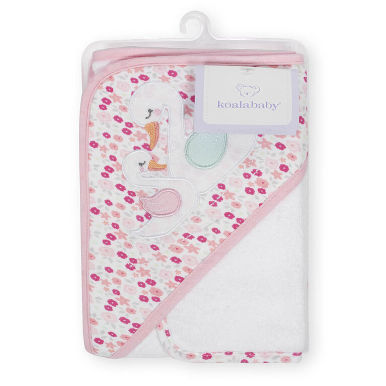 Koala Baby Hooded Towel and Washcloth Set, Pink Swan