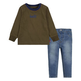 Levis Poster Logo Ringer & Denim Set - Denim Olive - Size 24 Months
